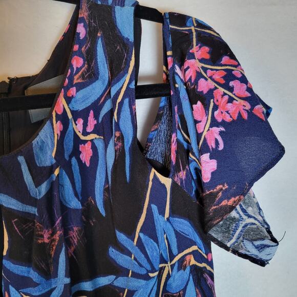 Maeve Womens Elia Floral Dress Size 14 Blue Cold-Shoulder Keyhole Trad Wide - Picture 2 of 10